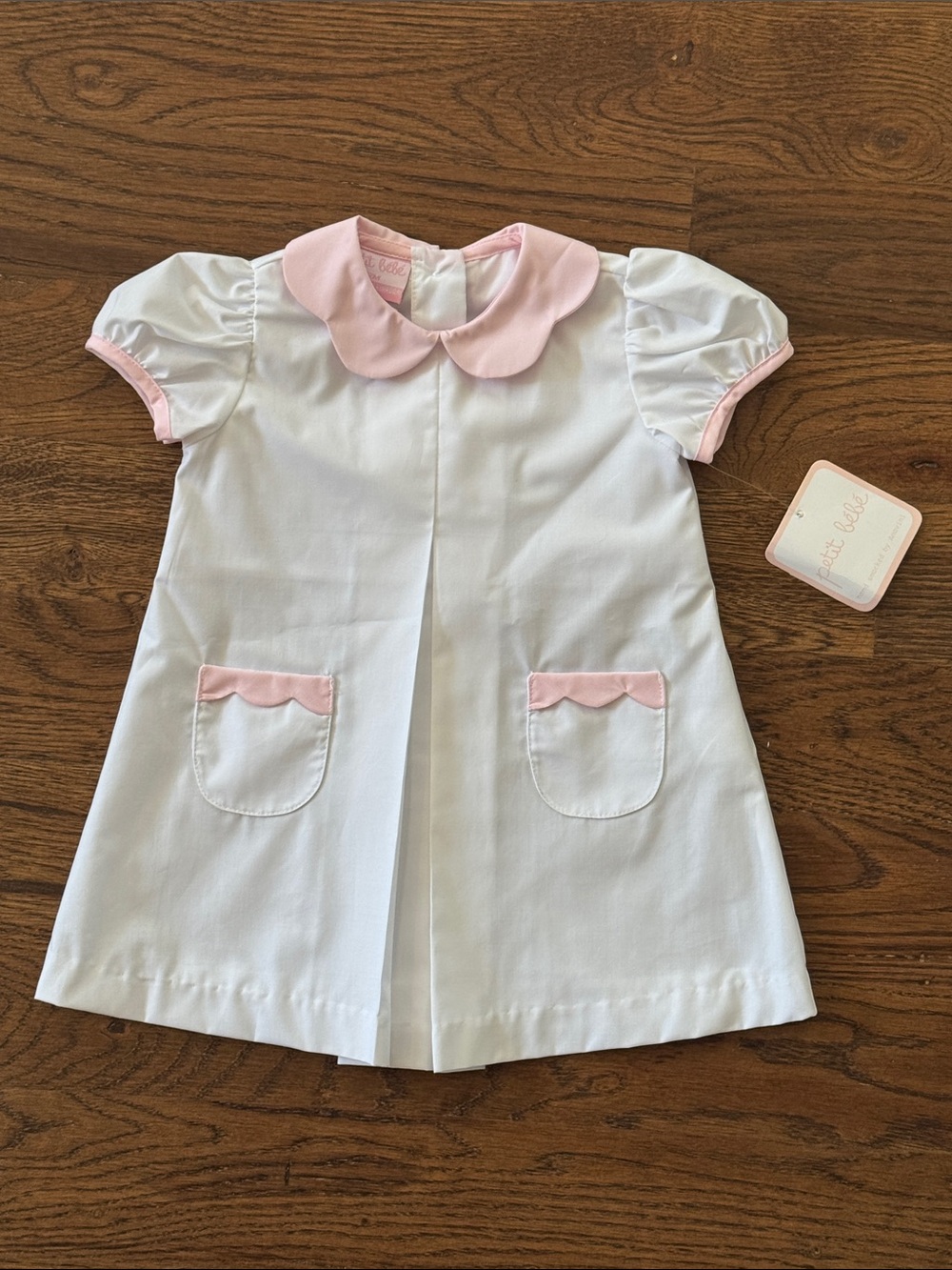 Petit Bebe New With Tags White and Pink Peter Pan Collar Dress